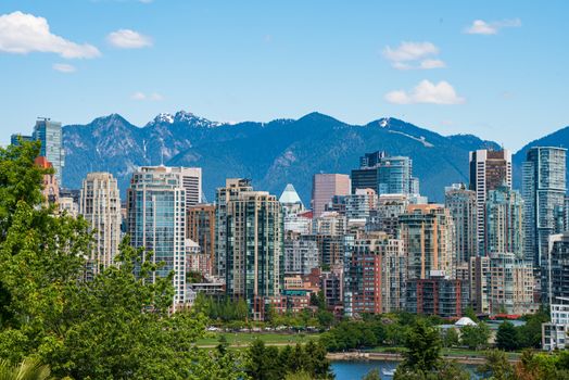 Vancouver downtown overview with sky and mountain background