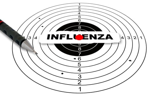 Shooting target with word influenza made in 2d software
