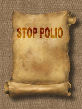 word  stop polio on paper scroll made in 2d software