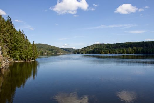 A view of the river Glomma looking north from Solbergfoss in Indre Østfold