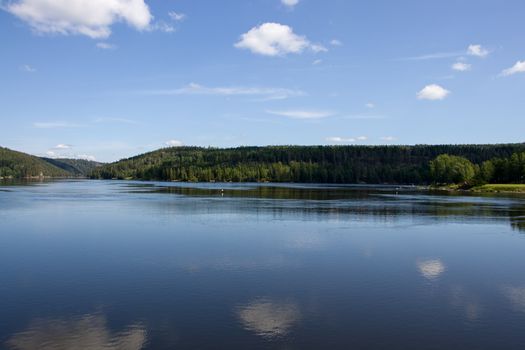 A view of the river Glomma looking north from Solbergfoss in Indre Østfold