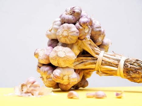 close-up of Garlic Plants for Cooking And medicinal herbs and spices