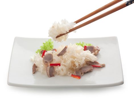 Marinated Korean-style snow fungus on the white plate