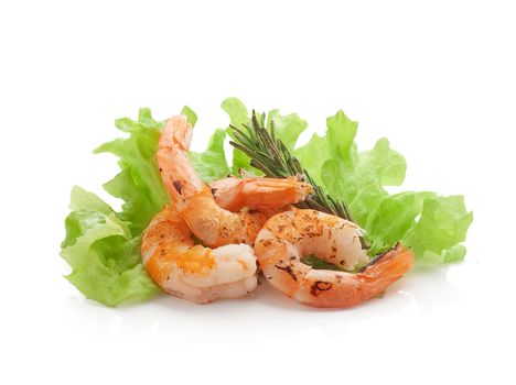 Roasted shrimps with lettuce and rosemary