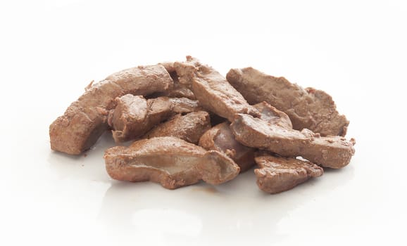 Isolated handful of fried liver on the white background
