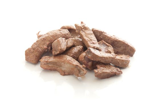 Isolated handful of fried liver on the white background