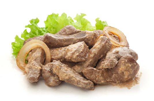 Liver pieces stewed in sour cream sauce