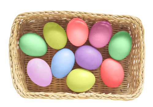 Colorful Easter Eggs in basket on white background  with clipping path