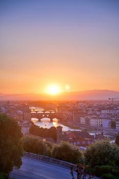 The sunset over Florence, capital of Italy’s Tuscany region.