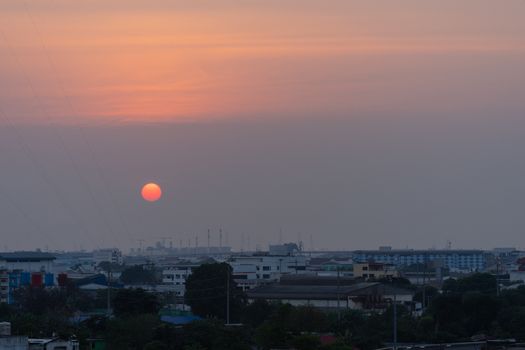 cityscape of smog or air pollution over a city in Thailand