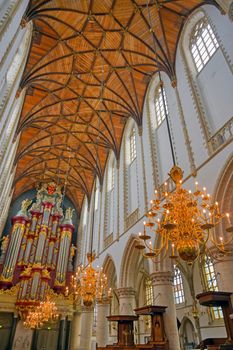 Haarlem, Netherlands - April 30, 2019 - The interior of the St. Bavo Church in the Dutch city of Haarlem, the Netherlands.