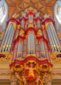 Haarlem, Netherlands - April 30, 2019 - The interior of the St. Bavo Church in the Dutch city of Haarlem, the Netherlands.