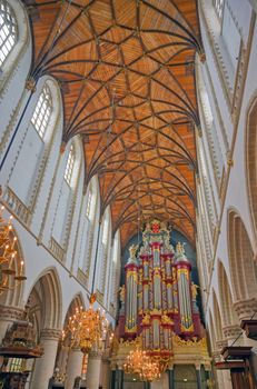 Haarlem, Netherlands - April 30, 2019 - The interior of the St. Bavo Church in the Dutch city of Haarlem, the Netherlands.