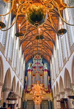 Haarlem, Netherlands - April 30, 2019 - The interior of the St. Bavo Church in the Dutch city of Haarlem, the Netherlands.