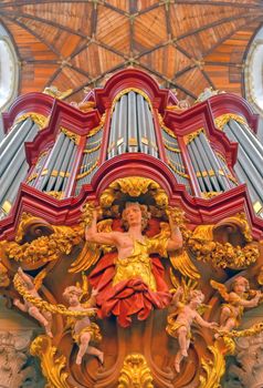 Haarlem, Netherlands - April 30, 2019 - The interior of the St. Bavo Church in the Dutch city of Haarlem, the Netherlands.