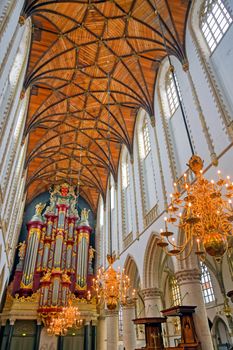 Haarlem, Netherlands - April 30, 2019 - The interior of the St. Bavo Church in the Dutch city of Haarlem, the Netherlands.