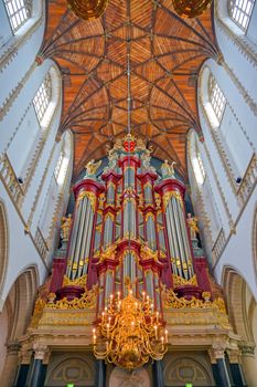 Haarlem, Netherlands - April 30, 2019 - The interior of the St. Bavo Church in the Dutch city of Haarlem, the Netherlands.