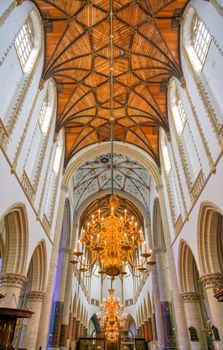 Haarlem, Netherlands - April 30, 2019 - The interior of the St. Bavo Church in the Dutch city of Haarlem, the Netherlands.