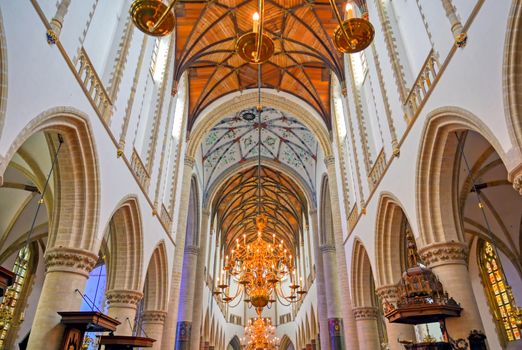 Haarlem, Netherlands - April 30, 2019 - The interior of the St. Bavo Church in the Dutch city of Haarlem, the Netherlands.