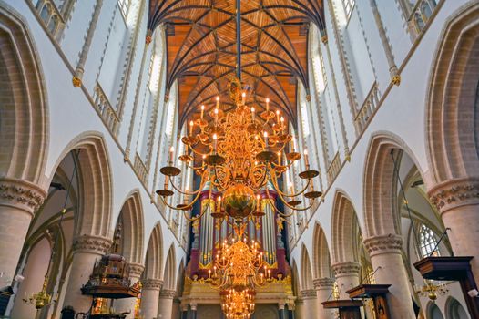 Haarlem, Netherlands - April 30, 2019 - The interior of the St. Bavo Church in the Dutch city of Haarlem, the Netherlands.