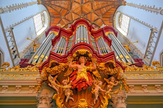 Haarlem, Netherlands - April 30, 2019 - The interior of the St. Bavo Church in the Dutch city of Haarlem, the Netherlands.