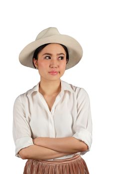 Pretty asian teenager with an impatience and bored expression on white background 