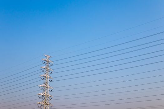 High voltage post,High voltage tower on clear blue sky background