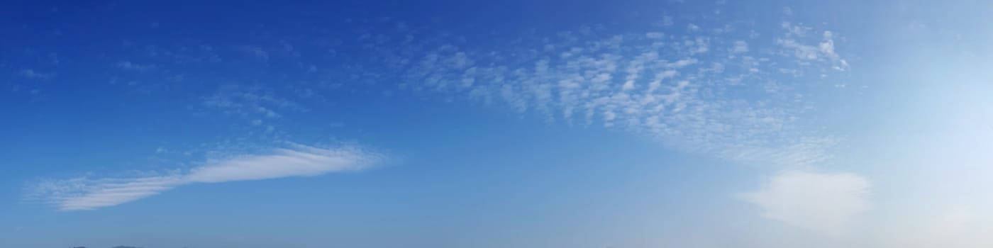 Panorama sky with cloud on a sunny day. Beautiful cirrus cloud.