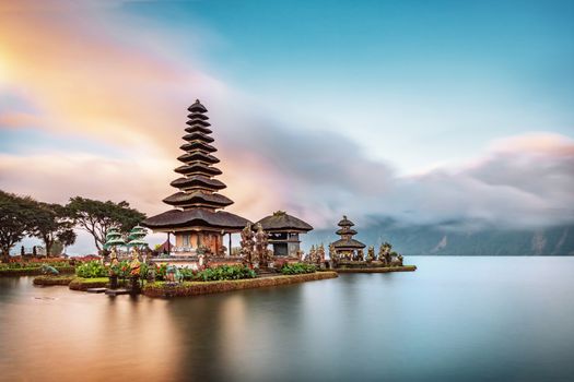 Ulun Danu Beratan Temple is a famous landmark located on the western side of the Beratan Lake , Bali ,Indonesia.