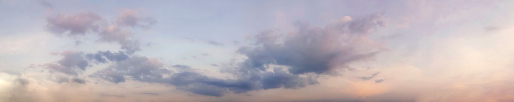 Dramatic panorama sky with cloud on twilight time. Panoramic image.