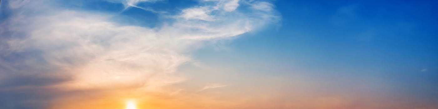 Dramatic panorama sky with cloud on sunrise and sunset time. Panoramic image.