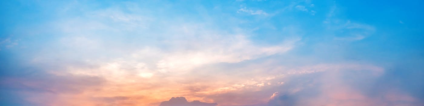 Dramatic panorama sky with cloud on sunrise and sunset time. Panoramic image.