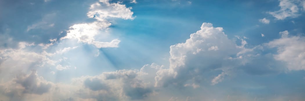 Panorama sky with cloud on a sunny day. Panoramic image.