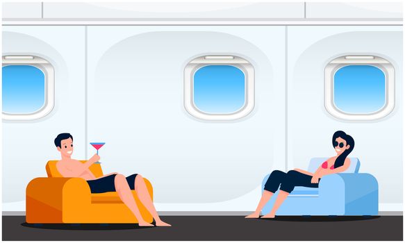 Couple is enjoying drink sitting in the aircraft