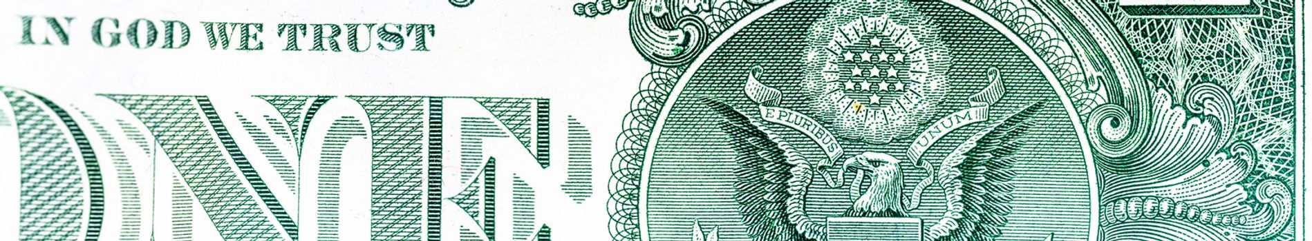 Cut-out portion of a high-resolution, one-dollar banknote as a header for a blog or website, money USA