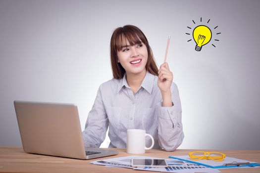 Portrait of young Asian businesswoman in office. Success growing business concept