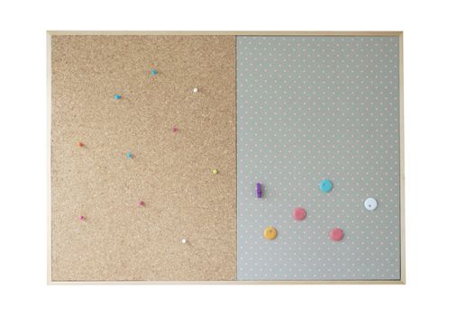 cork board on isolate background. blank cork board with colorful pin on isolate background. empty infomation on cork board.