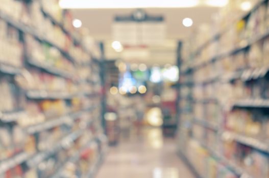 Blur consumer products in supermarket. Blur background. 