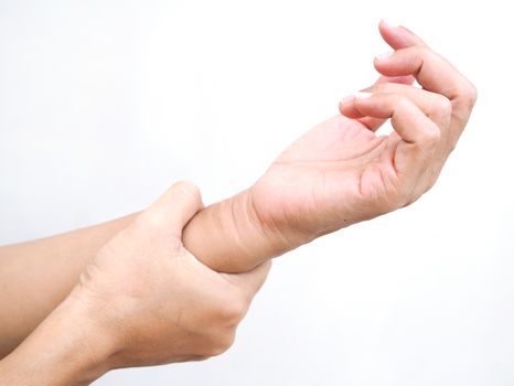 Close-up of hand massage on body with wrist pain and arm aches.
