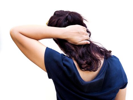 Close-up Back of Asian women use hands to massage occipital and neck