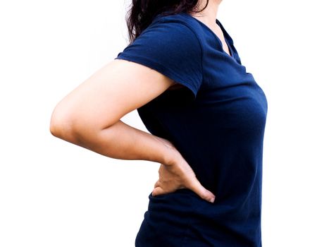 Young woman with backache and suffering waist pain. Medical health problems with aches