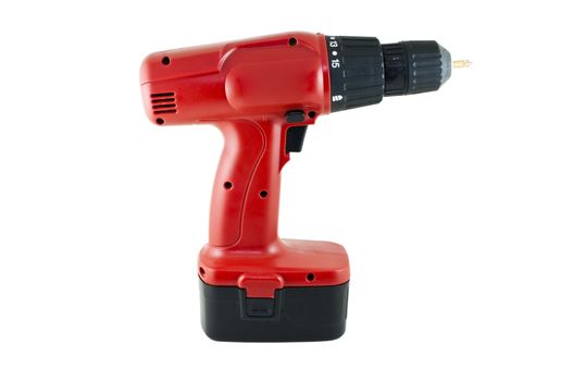 red cordless drill isolated on white background