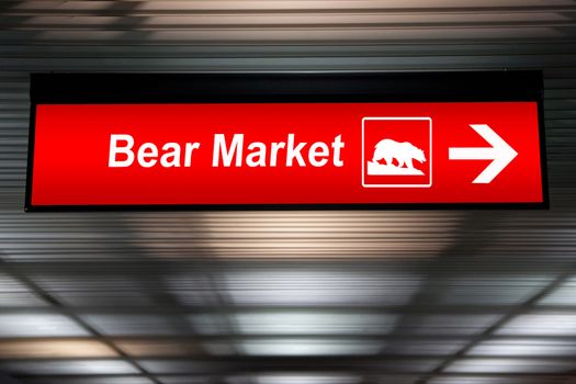 Financial concept. indicated stock market activity. Caution Sign ,Bear Market Ahead. Red Color