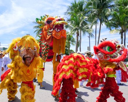 The Chinese gods parade in Pattaya vegetarian festival on September 30,2016 in Chonburi province Thailand. They walk around Pattaya beach.