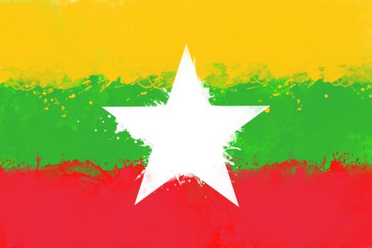 Flag of Myanmar by watercolor paint brush, grunge style