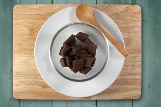 homemade cooking concept. Chopped chocolate prepare for baking bakery ingredient