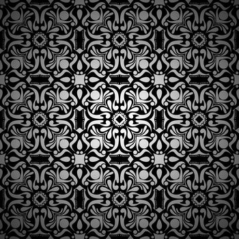 Black and white vintage floral background pattern wallpaper with gradient