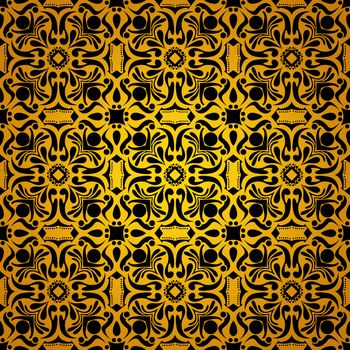 Black and yellow vintage floral background pattern wallpaper with gradient