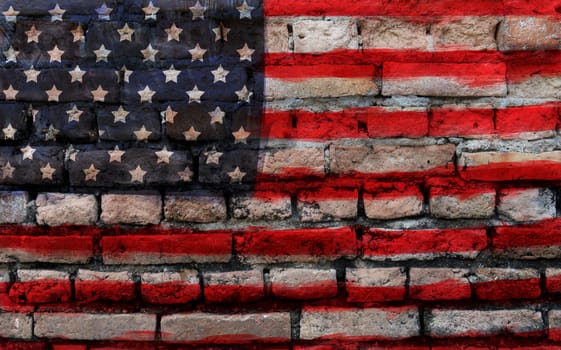 American flag on old brick wall Texture or background