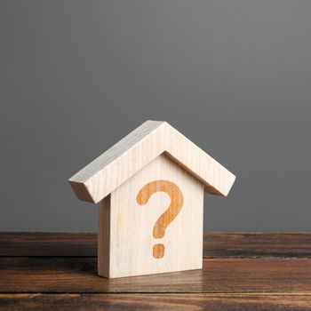 House with a question mark. Cost estimate. Solving housing problems, deciding buy or rent real estate. Search for options, choice type of residential buildings. Property price valuation evaluation
